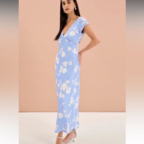 Omnes Woolf Short Sleeve Floral Slip Dress Blue 10 NWT - Picture 1 of 8